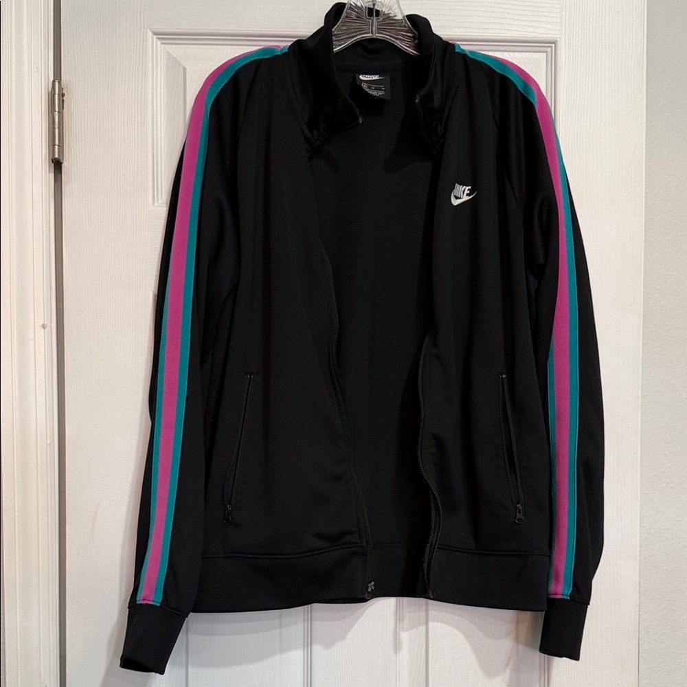 Nike Black Jacket with Multicolor Stripes